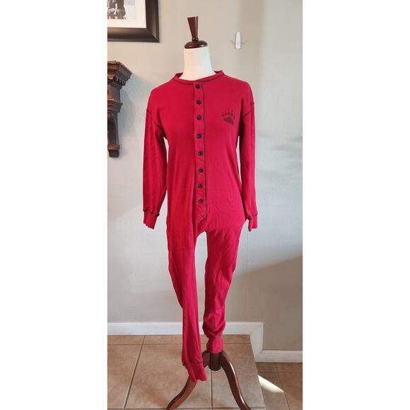 Lazy One Cherry Red Bear Bum Adult One Piece Sleepwear SZ Small Yellowstone - Picture 1 of 12
